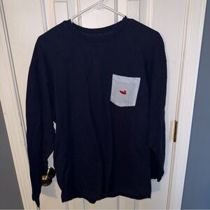 Southern Marsh Dark Blue Long Sleeve Tee with Striped Pocket
